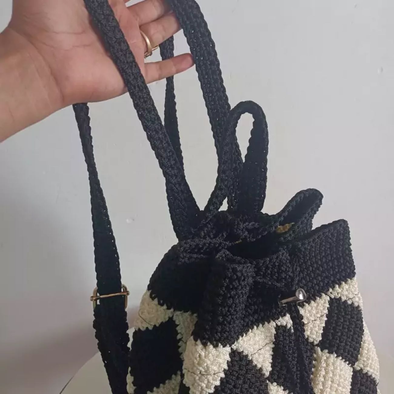 Handmade Crochet Bag Tunisian Style Black and White – Perfect Personalized Accessory