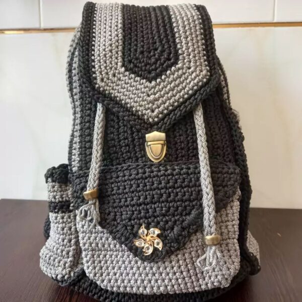 Handmade Crochet Casual Backpack – Stylish & Durable in Gray
