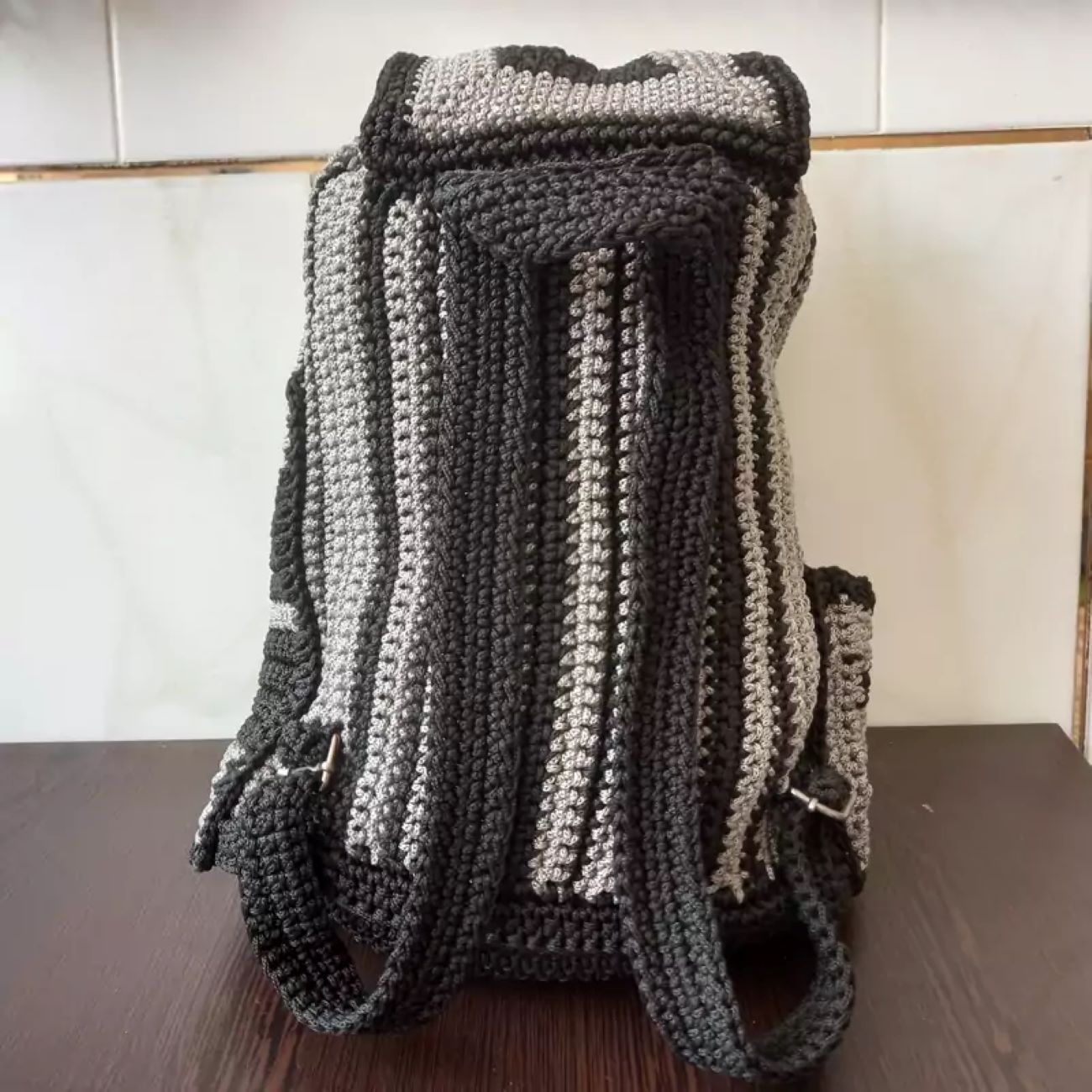 Handmade Crochet Casual Backpack – Stylish & Durable in Gray