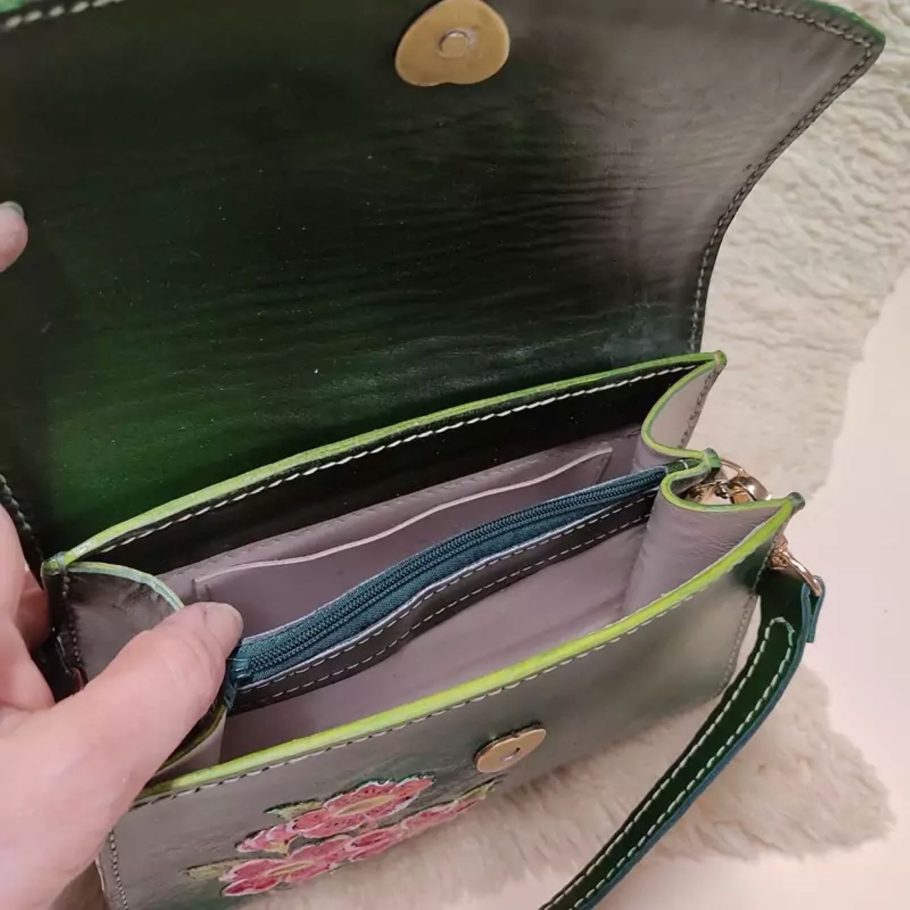 Handmade Genuine Leather Bag – Detailed Carving, Hand-Painted, and Stitched with Precision