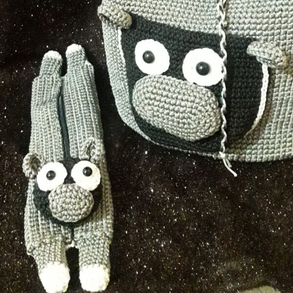 Handmade Knitted Backpack with Matching Knitted Pencil Case – Cute and Functional
