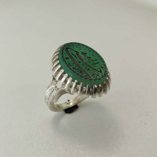 Islamic Men’s Silver Ring with Engraved Agate Stone – Hasbi Allah Design