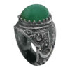 Islamic Yemeni Agate Silver Ring for Men with Green Gemstone & Ya Ali Design