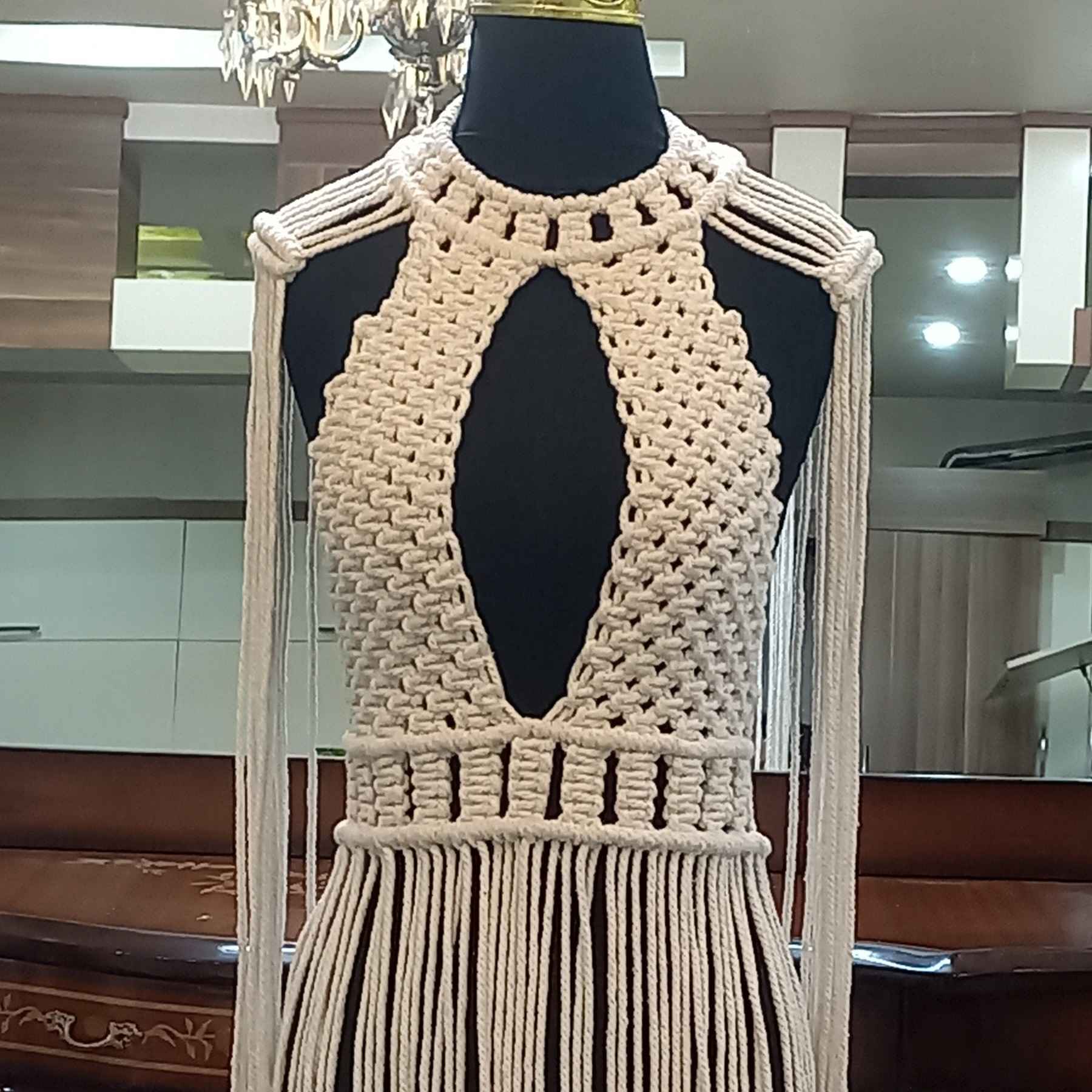 Macrame Formal Dress – Boho Style Handwoven with 3mm Macramé Cord