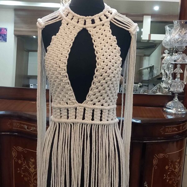 Macrame Formal Dress – Boho Style Handwoven with 3mm Macramé Cord