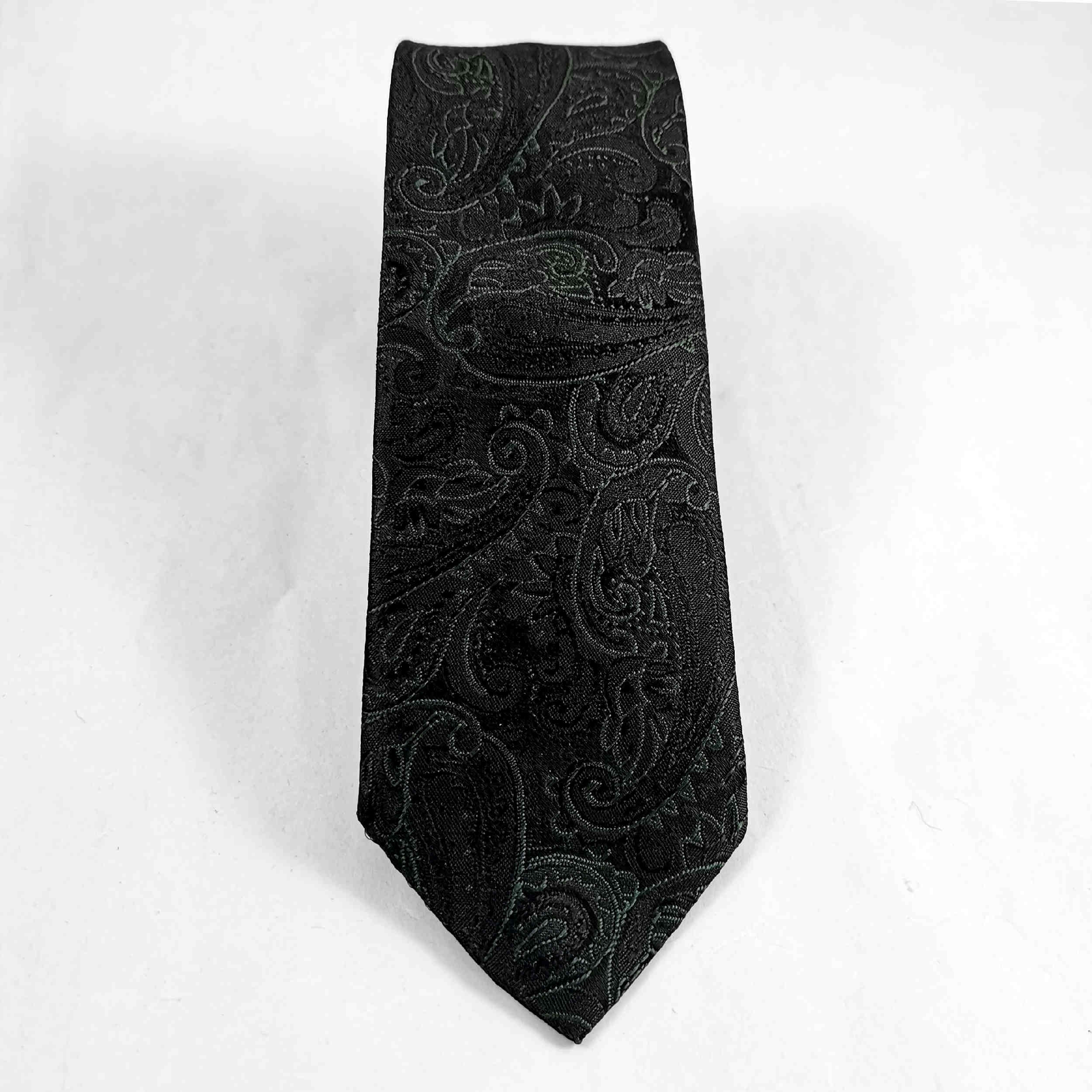 Men’s Tie Set with Pocket Square, Cufflinks, and Tie Clip with Paisley Design in Dark Green