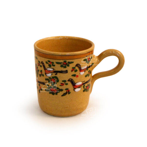 Pottery Mug – with Bird Design & Mustard Yellow Color