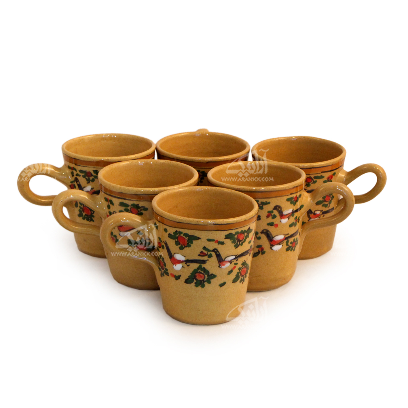 Pottery Mug – with Bird Design & Mustard Yellow Color