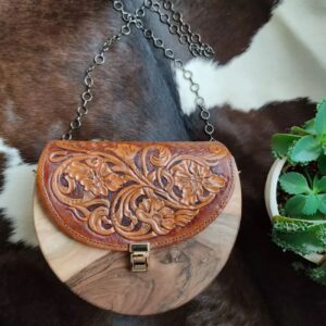 Real Leather Shoulder Bag – Handcrafted Walnut Wood Body with Stylish Design