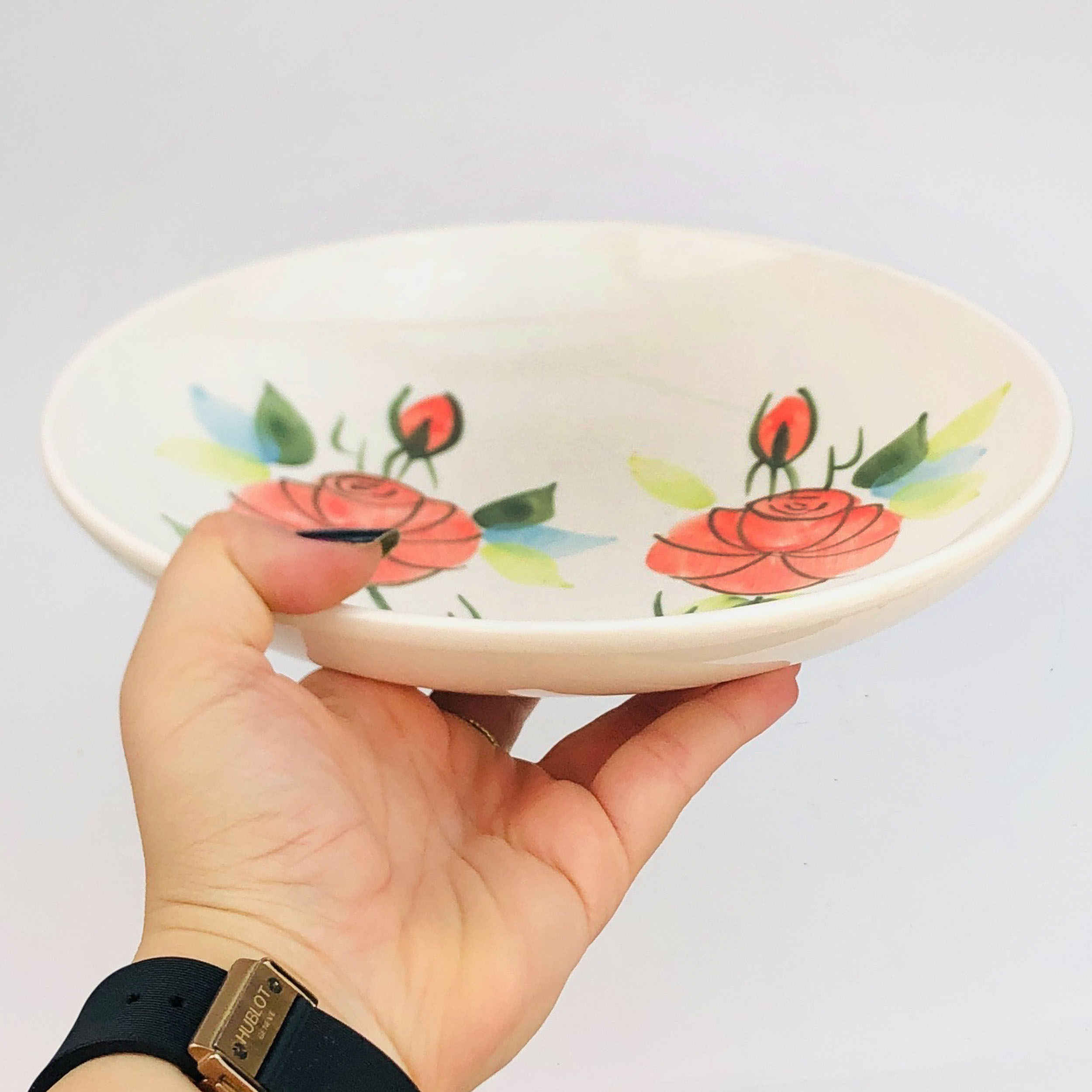 Ceramic Dinnerware Plate – Rose Pattern, Microwave & Dishwasher Safe
