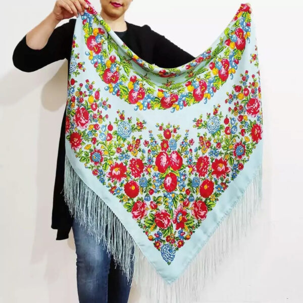 Serene Elegance Handcrafted Light Blue Turkmen Scarf – A Touch of Tradition and Tranquility