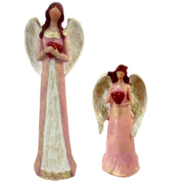 Angel Figurines Holding Radiant Red Hearts of Love and Devotion  Set of 2