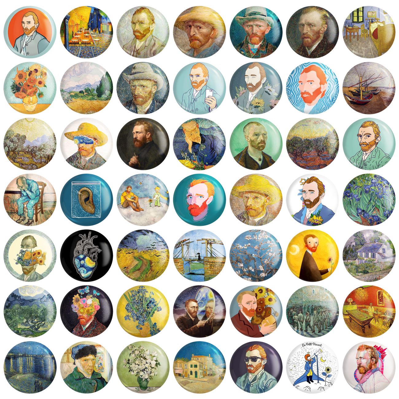 Set of 49  Vincent van Gogh Pinback –Artistic Pin Collection for Your Style