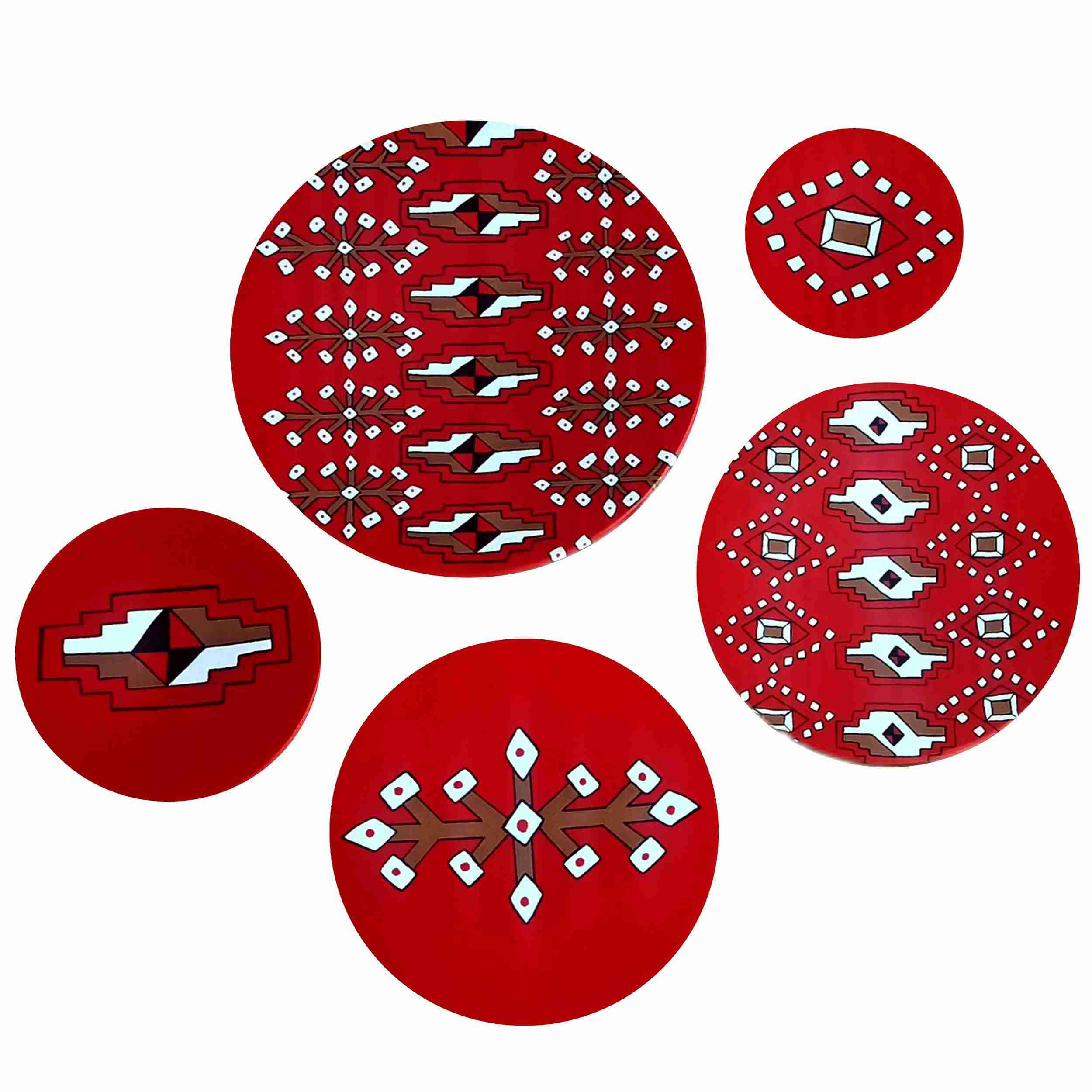 Set of 5 Hand-Painted Decorative Pottery Plate Geometric Persian Design