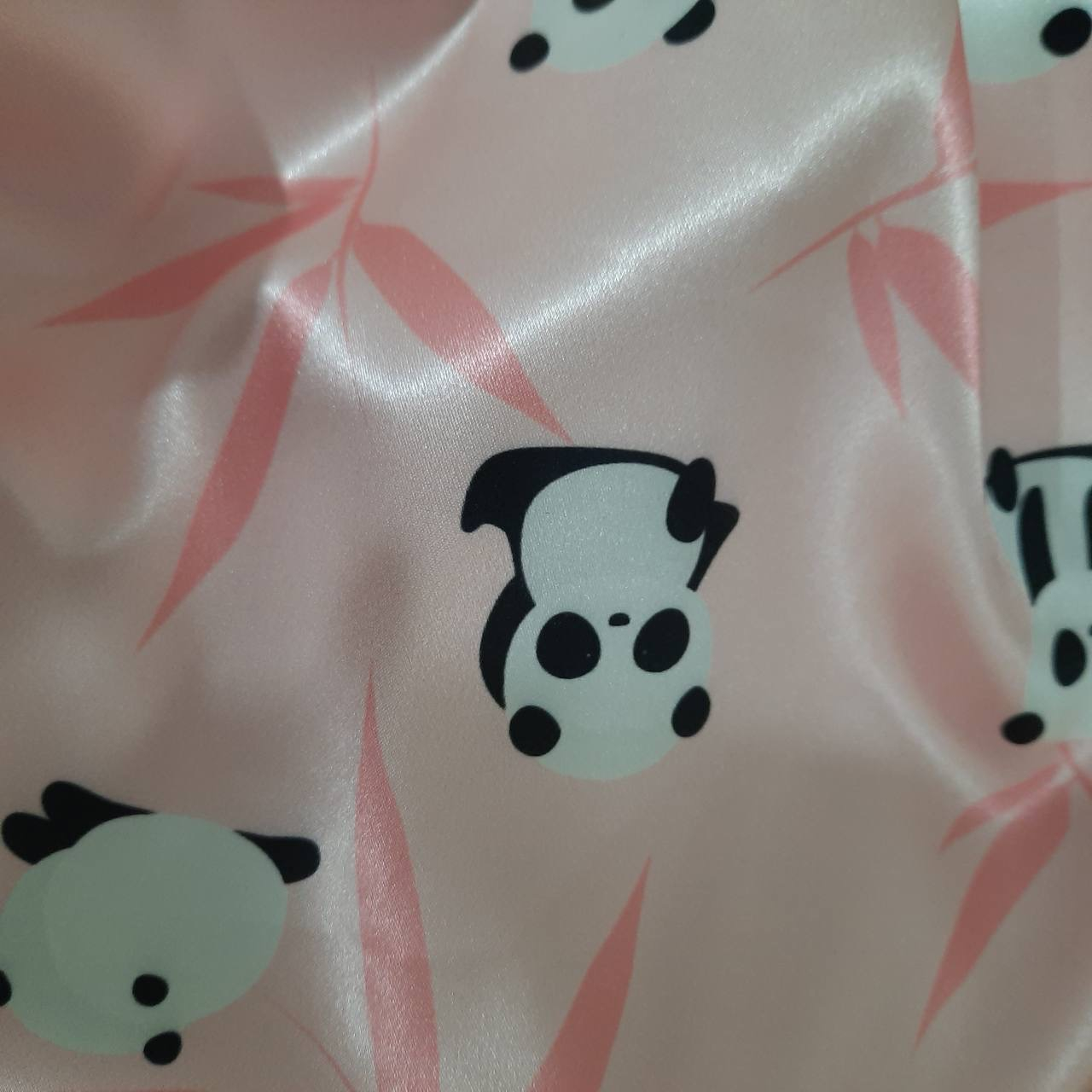 Soft Silk Satin Sleep Bonnet Hat with Panda Design for Restful Nights in Pink