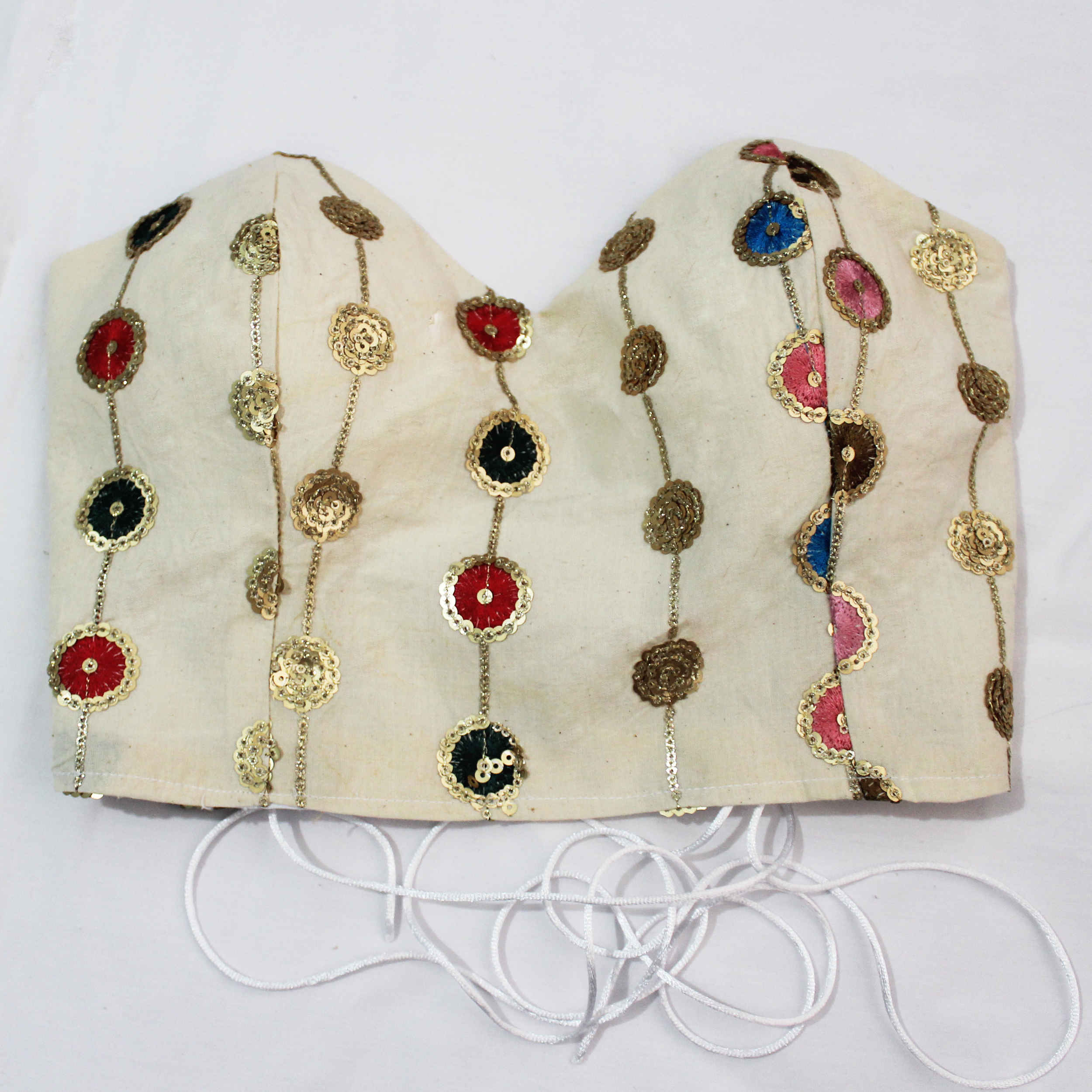 Women’s Linen Crop Cami Top with Sequin Embroidery