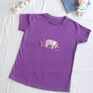 Women’s Short Sleeve Shirt with Intricate Hand Embroidery- Elephant Design