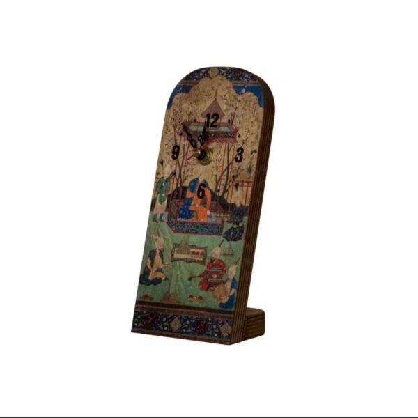 Wooden Desk Clock with Persian Painting Pattern – Designed for a Stylish Desk