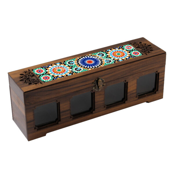Wooden Spice Rack Organizer with 4 Jars – Persian Inspired Rastag
