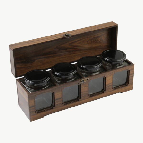 Wooden Spice Rack Organizer with 4 Jars – Persian Inspired Rastag