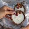 Aromatic Botanical Wood Jar Candles with Cinnamon, Rose & Lemon Design