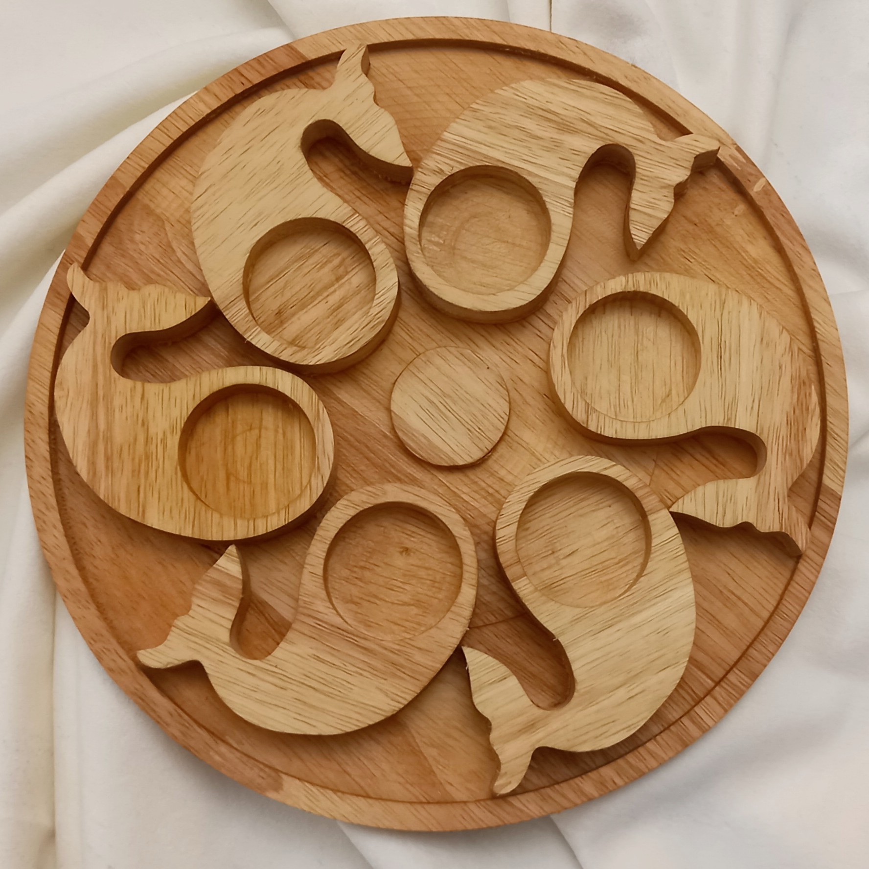 Persian Wooden Haft Seen Set with Delicate Whale Engravings (Set of 7)