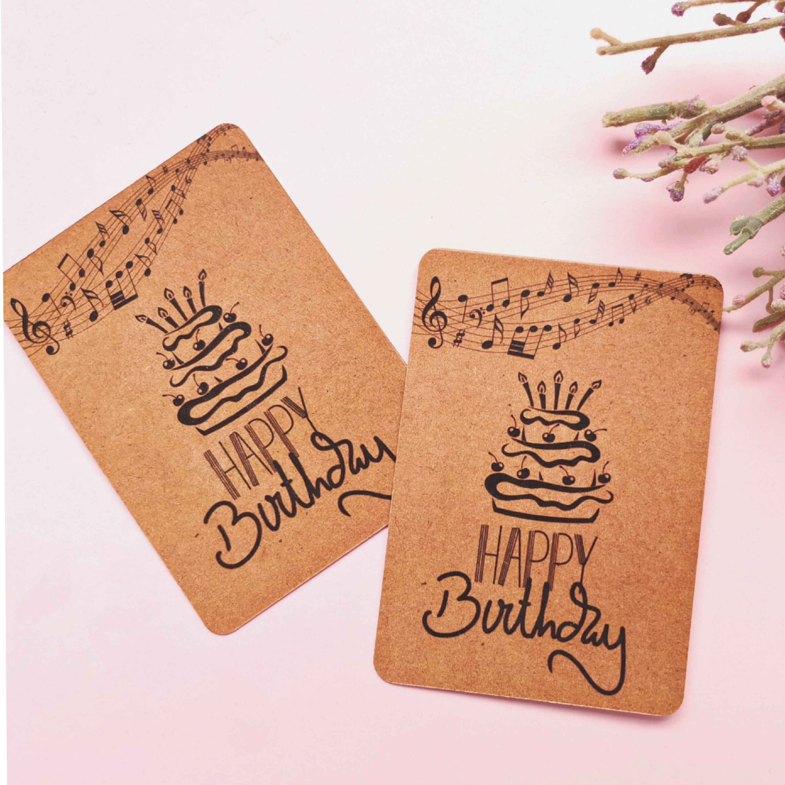 Birthday Card with Cake Pattern and Unique Decoration (x8)