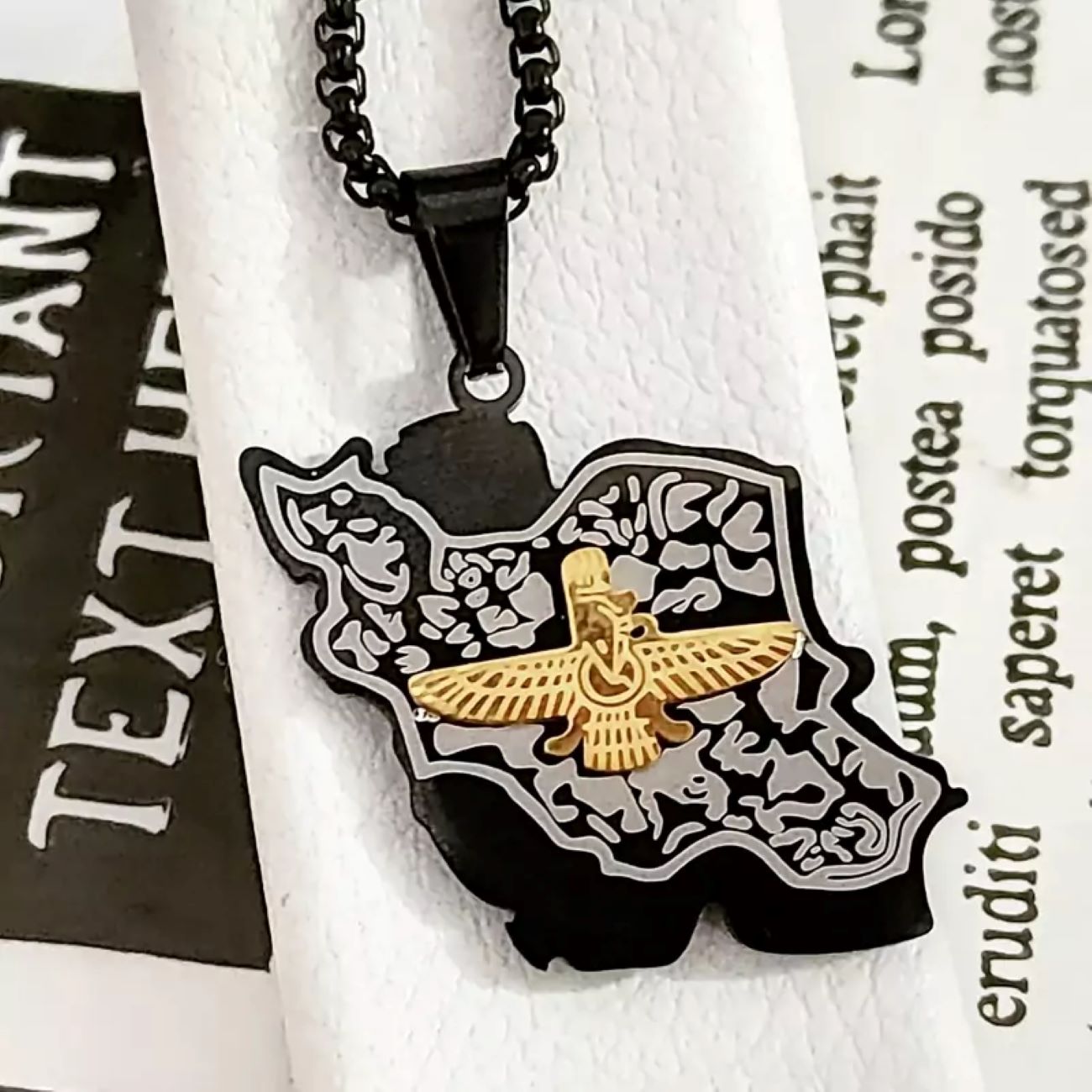 Black and Gold Faravahar Necklace - Elegant Persian Symbol of Strength and Wisdom