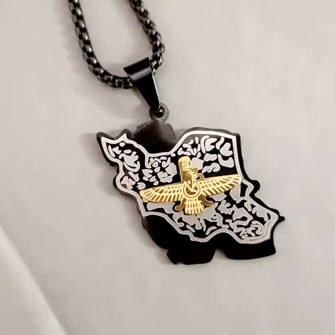 Black and Gold Faravahar Necklace – Elegant Persian Symbol of Strength and Wisdom