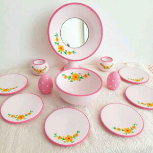 Blossoms of Tradition: A Delicate Floral Patterned Haft Seen in Soft Pink Set of 12