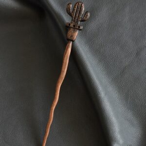 Bohemian Wooden Hair Stick – Natural Wood Hair Pin in Cactus Design