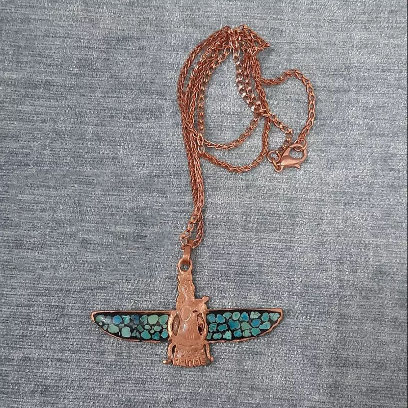 Bracelet and Necklace Set of Faravahar in Copper & Turquoise Inlaid