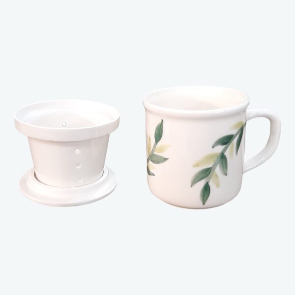 Ceramic Herbal Tea Infuser Mug with Lid, White