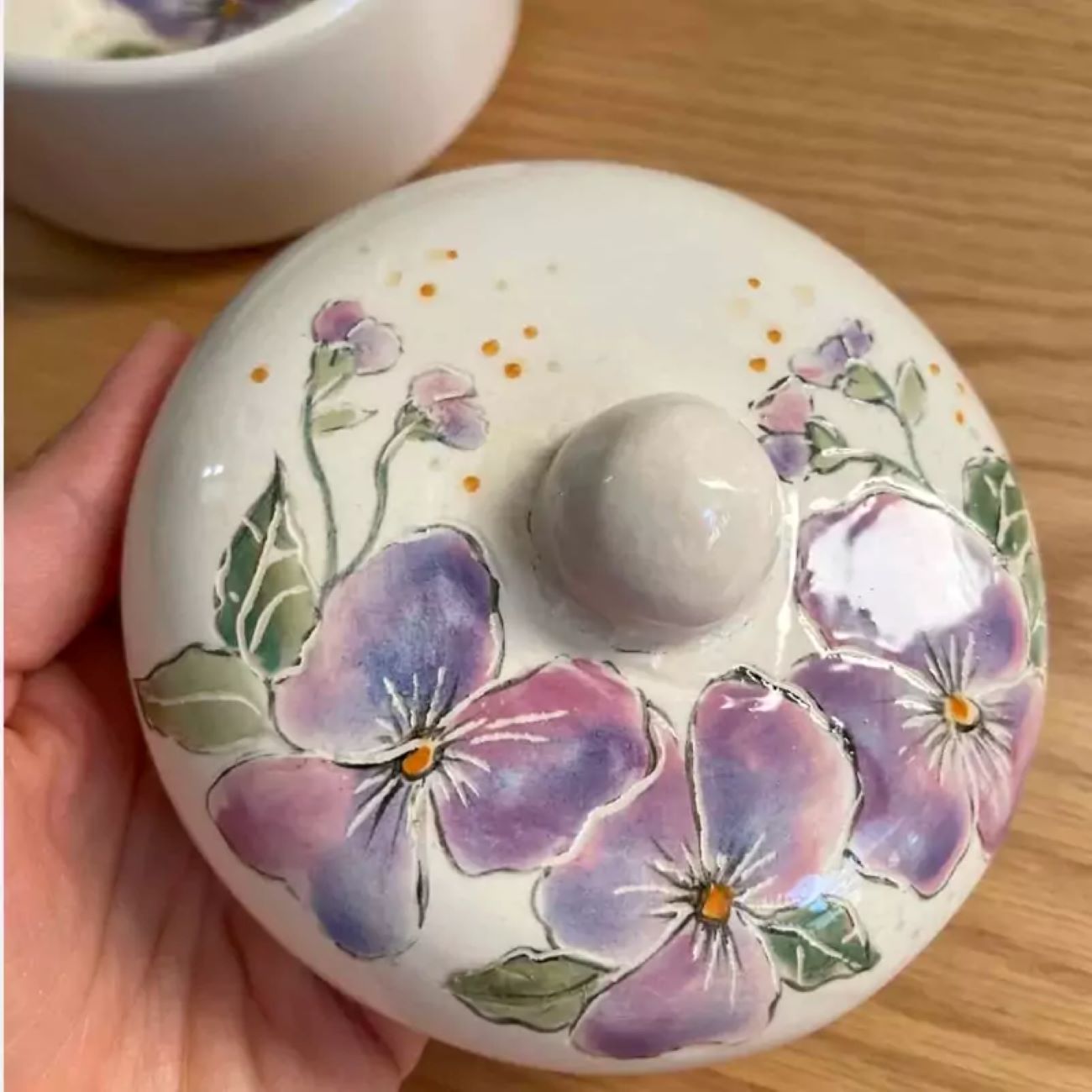 Ceramic Sugar Bowl with Beautiful Floral Pattern & Lid