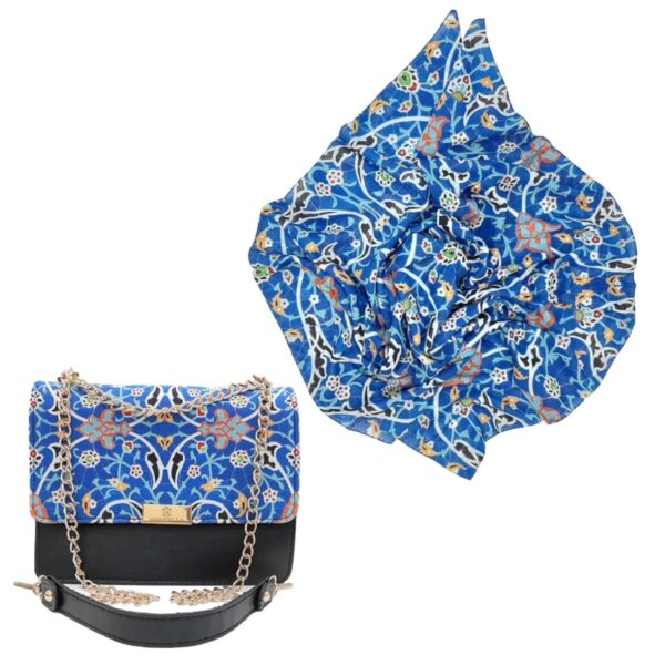Chain Strap Handbag & Coordinating Scarf Set with Iranian Traditional Design