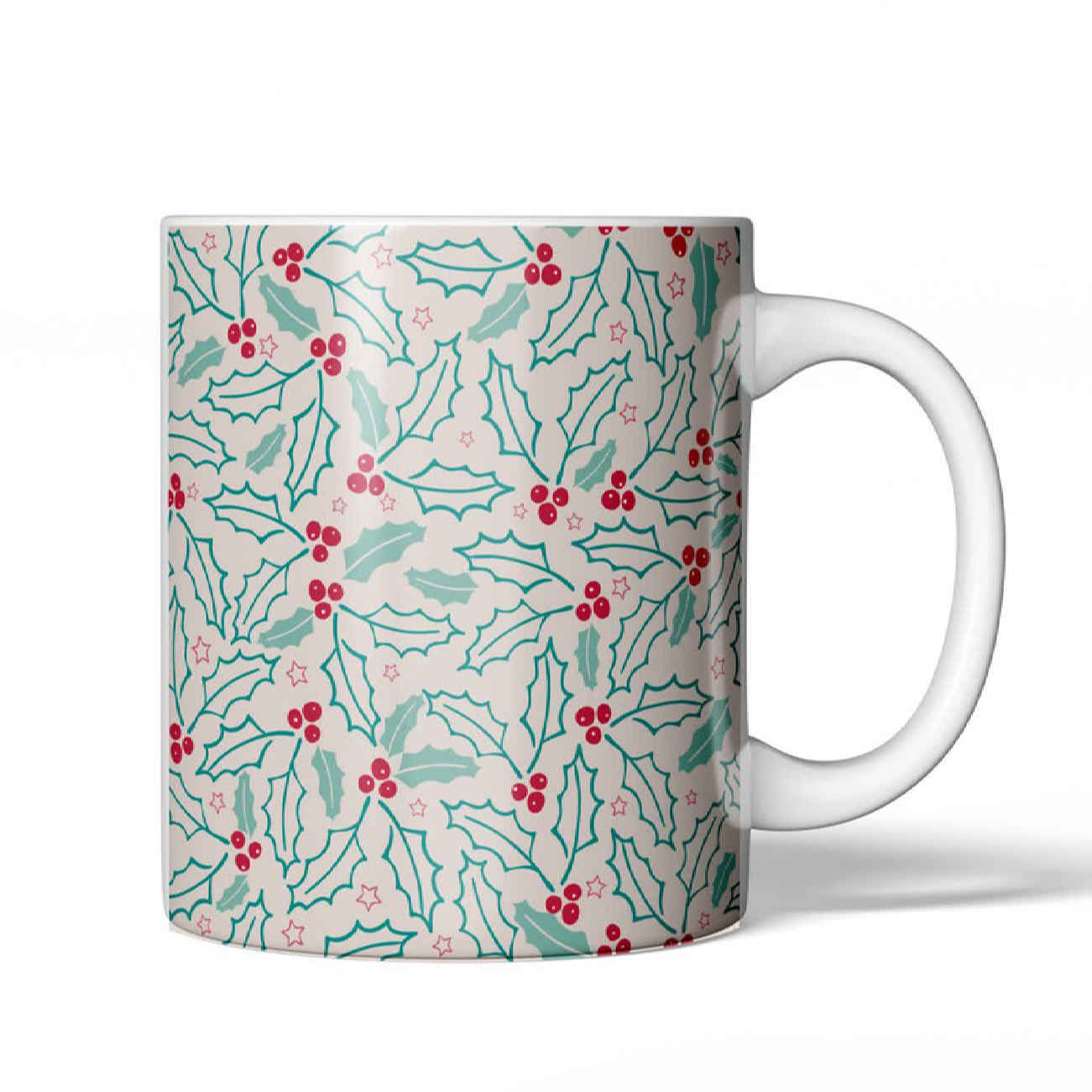 Christmas Holly and Berry Patterned Ceramic Mug