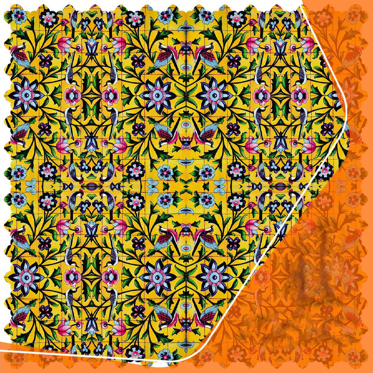 Classic Velvet Table Cover with Golden Yellow Blossoms