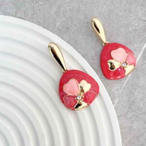 Steel Minakari Dangle Earrings Meenakari with Pink Enamel Flowers