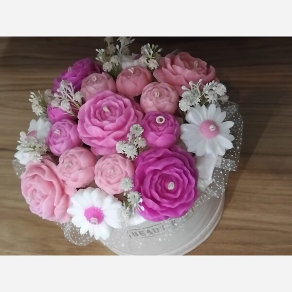 Decorative Candle Flower Box with Floral Design in Pink