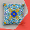 Velvet Throw Pillow Cover with Blue Majolica Design (2x)