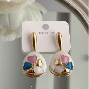 Steel Minakari Earrings with Meenakari White Flower Drop Earrings