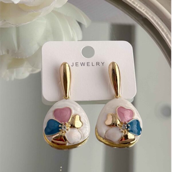 Steel Minakari Earrings with Meenakari White Flower Drop Earrings
