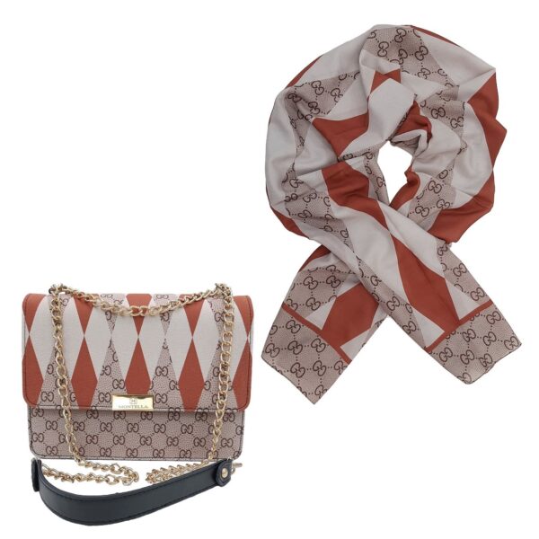 Elegant Shoulder Bag with Chain Detailing & Matching Scarf for a Perfect Outfit