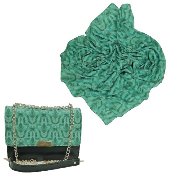 Elegant Shoulder Bag with Chain and Matching Scarf