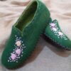 Emerald Green Wool Felt Slippers with Handcrafted Floral Embroidery