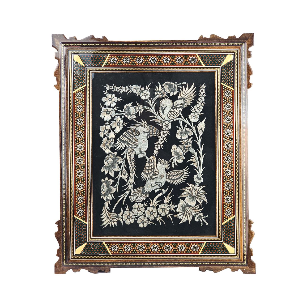 Engraved Brass Wall Frame Birds and Blossoms Design