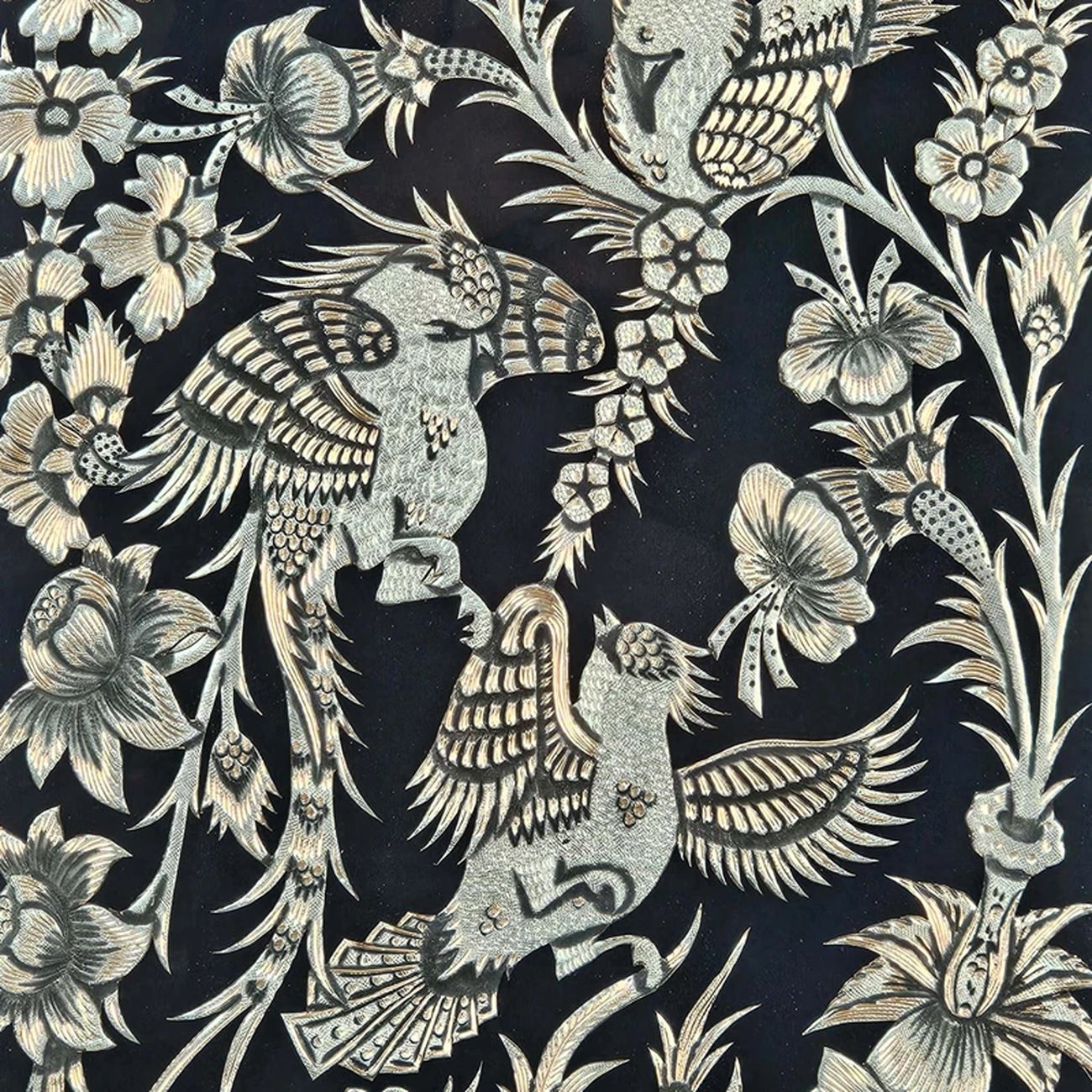 Engraved Brass Wall Frame Birds and Blossoms Design