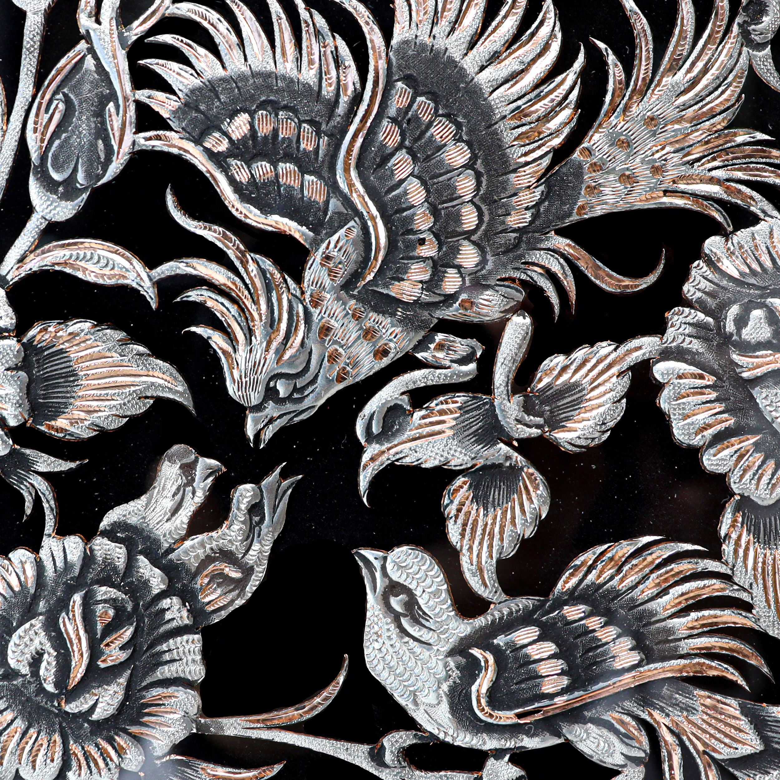 Engraved Panel Brass with Bird and Flower Design in Khatamkari Frame