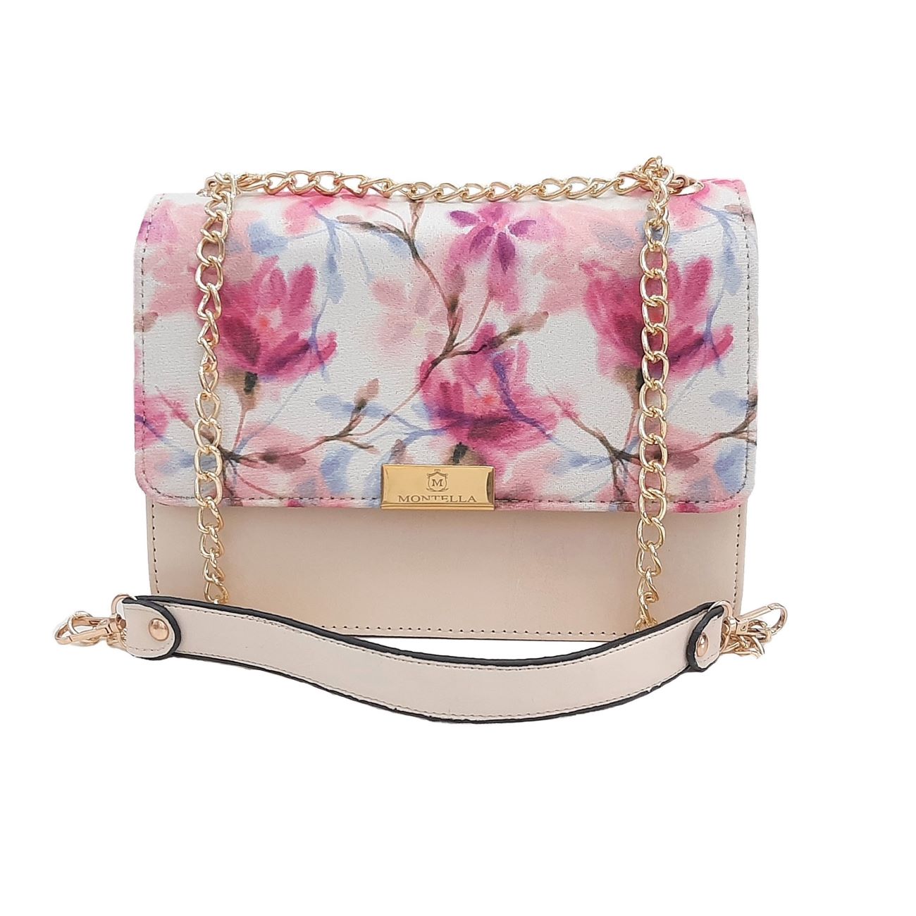 Fashionable Chain Strap Bag with Coordinated Scarf – Floral Design