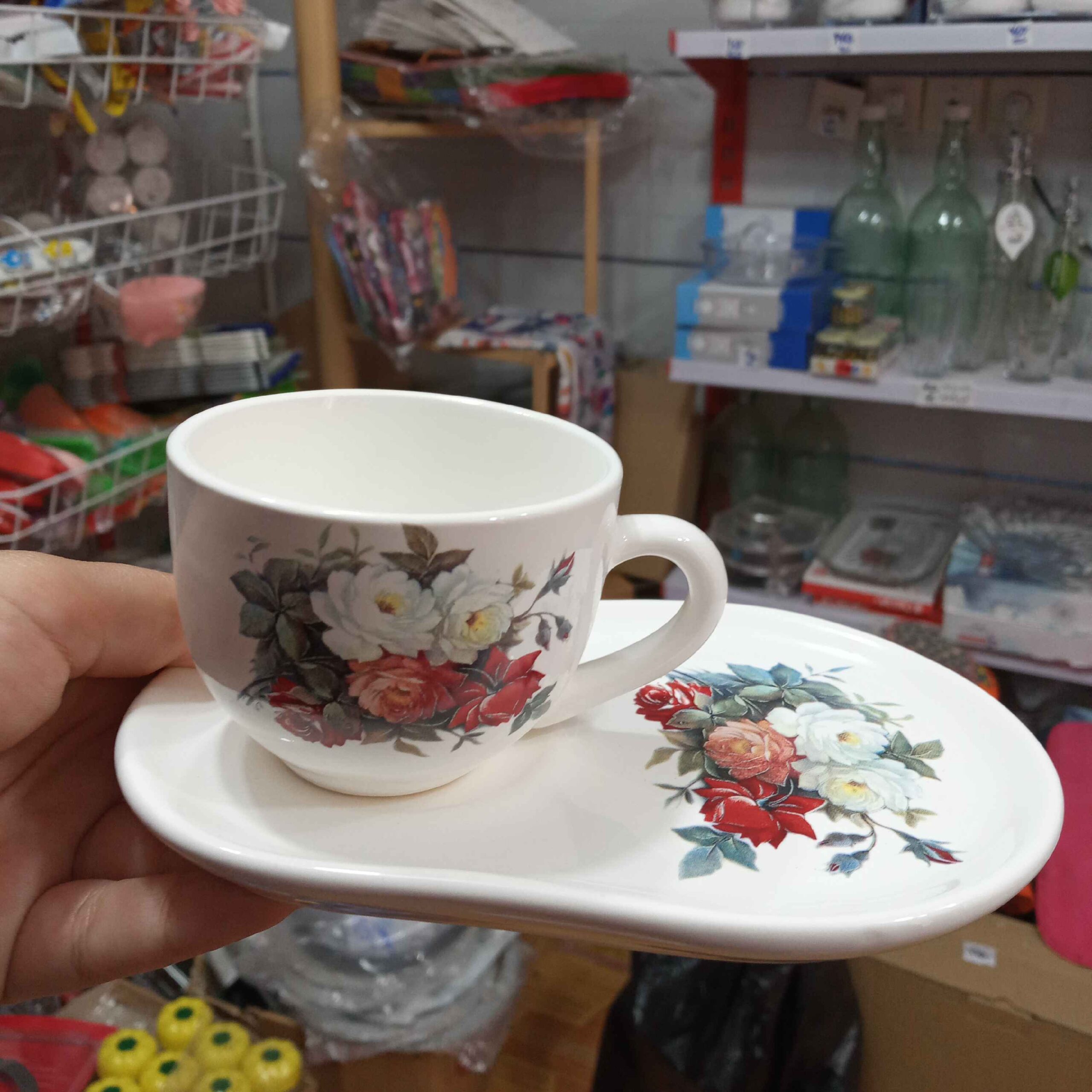 Floral Patterned Ceramic Cup and Saucer Set